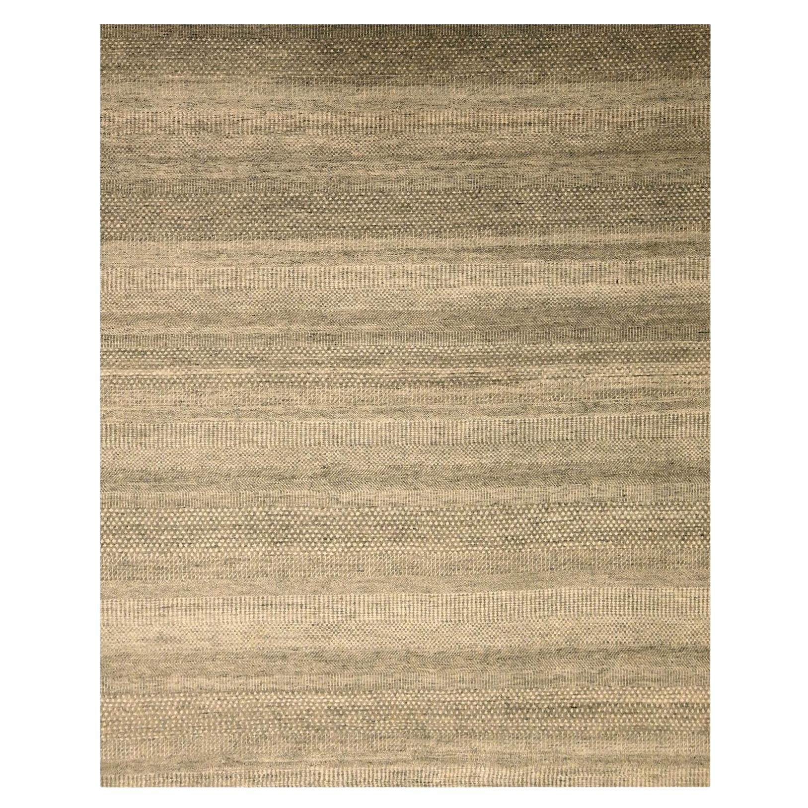 7'10"x10'7" Khaki Brown Modern Grass Design Undyed Natural Wool Hand Knotted Rug For Sale