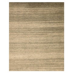 7'10"x10'7" Khaki Brown Modern Grass Design Undyed Natural Wool Hand Knotted Rug