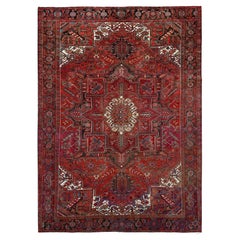 7'10 "x10'7" Rotes Zentrum Geometrisches Element Reine Wolle Vintage Abgenutzt Sauber Teppich