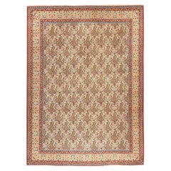 7'10"x10'9" Ivory Vintage Persian Ghom with Boteh Design Hand Knotted Wool Rug