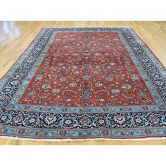 7'10"x11' Red Hand-Knotted Antique Persian Kashan Full Pile Oriental Rug