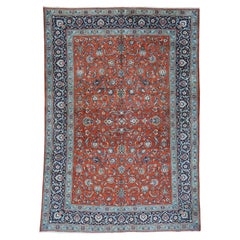 7'10"x11' Red Hand-Knotted Antique Persian Kashan Full Pile Oriental Rug