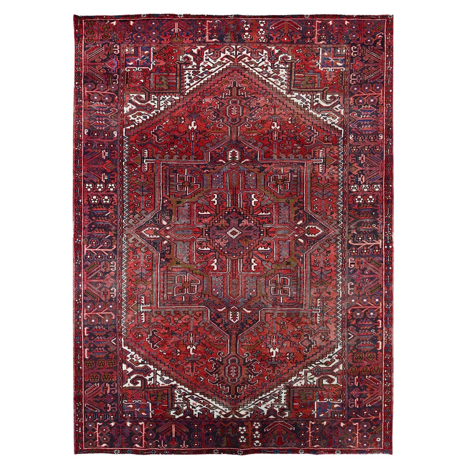 7'10"x11'4" Toreader Red Hand Knotted Cleaned Evenly Worn Vintage Oriental Rug
