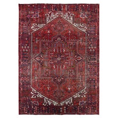 7'10 "x11'4" Toreader Alfombra Oriental Vintage Roja Anudada a Mano, Limpiada y Usada Parejamente