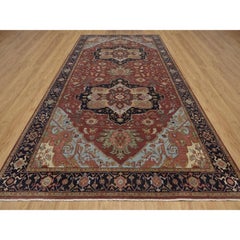 7'10"x16' Barn Red Antiqued Fine Heriz Re-Creation Pure Wool Hand Knotted XL Rug