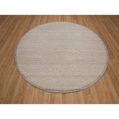 7'10"x7'10" Beaver Brown Modern Pure Undyed Wool Hand Knotted Textured Round Rug