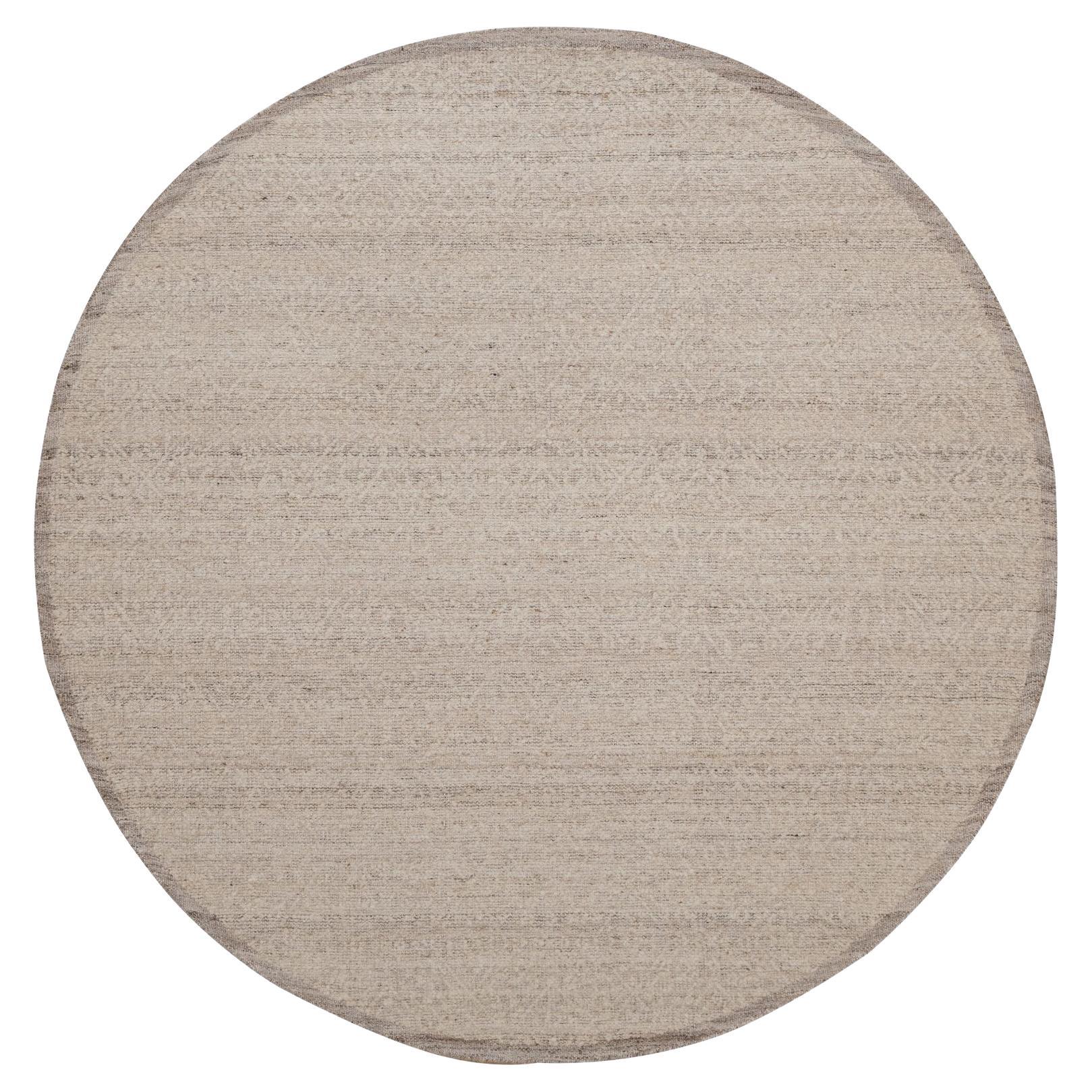 7'10"x7'10" Beaver Brown Modern Pure Undyed Wool Hand Knotted Textured Round Rug For Sale