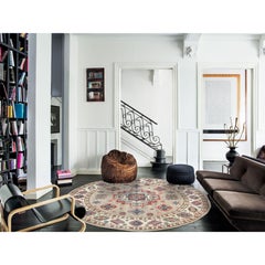 7'10"x7'10" Beige, Caucasian Special Kazak Star Design, Round, Wool Rug