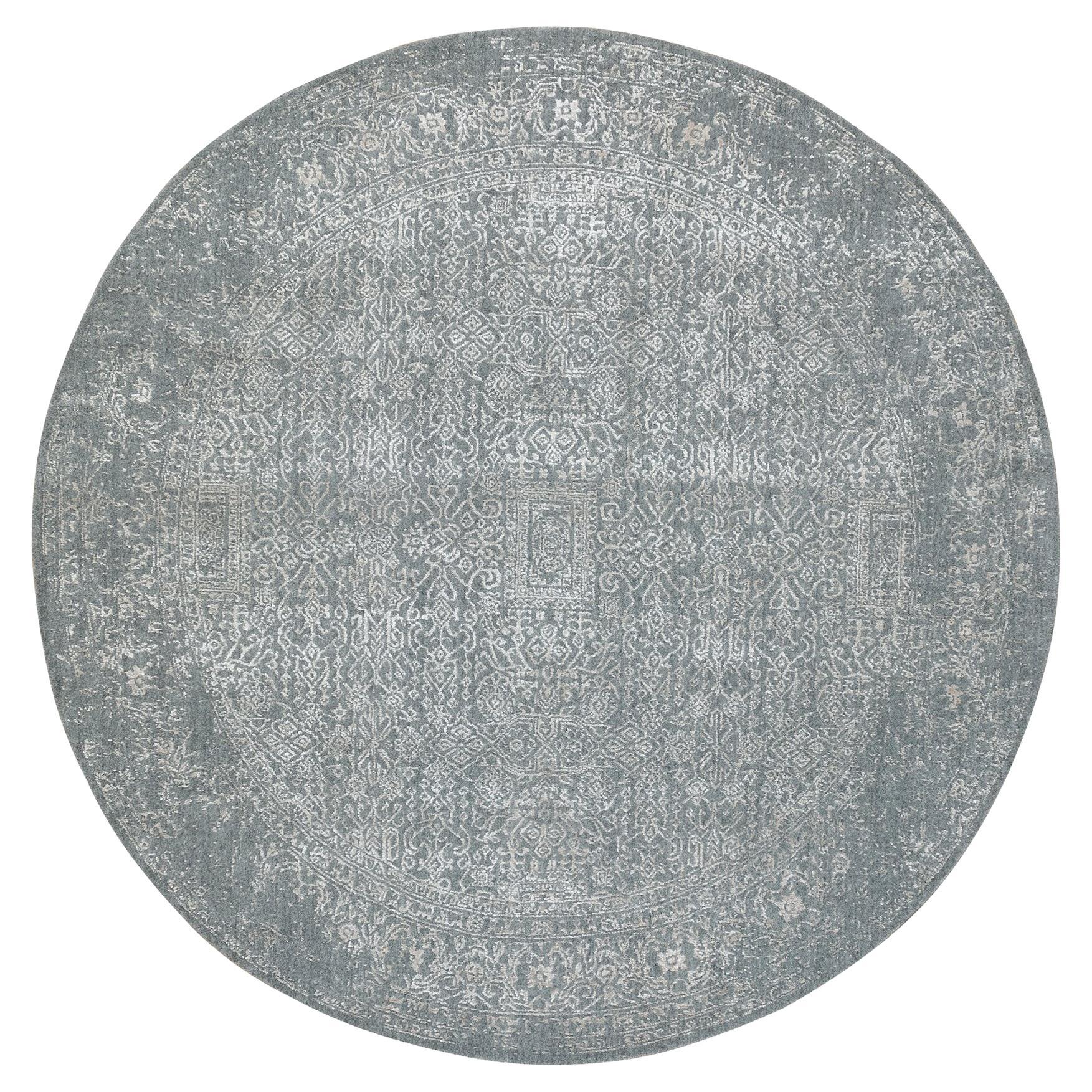 7'10 "x7'10" Tapis moderne en laine et soie d'art finement jacquard ton sur ton tissé à la main