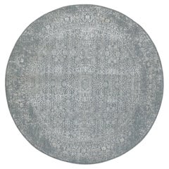 7'10 "x7'10" Tapis moderne en laine et soie d'art finement jacquard ton sur ton tissé à la main