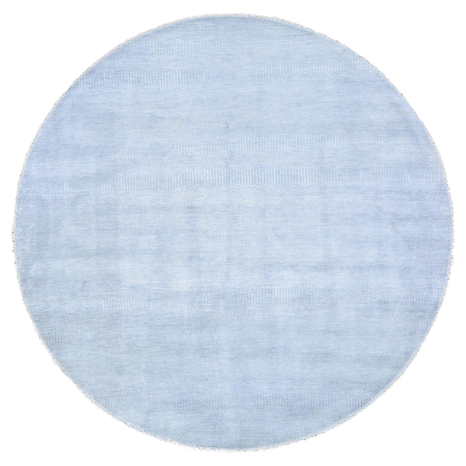7'10 "x7'10" Grau Rund Gras Design Reine Wolle Hand geknüpft Orientteppich
