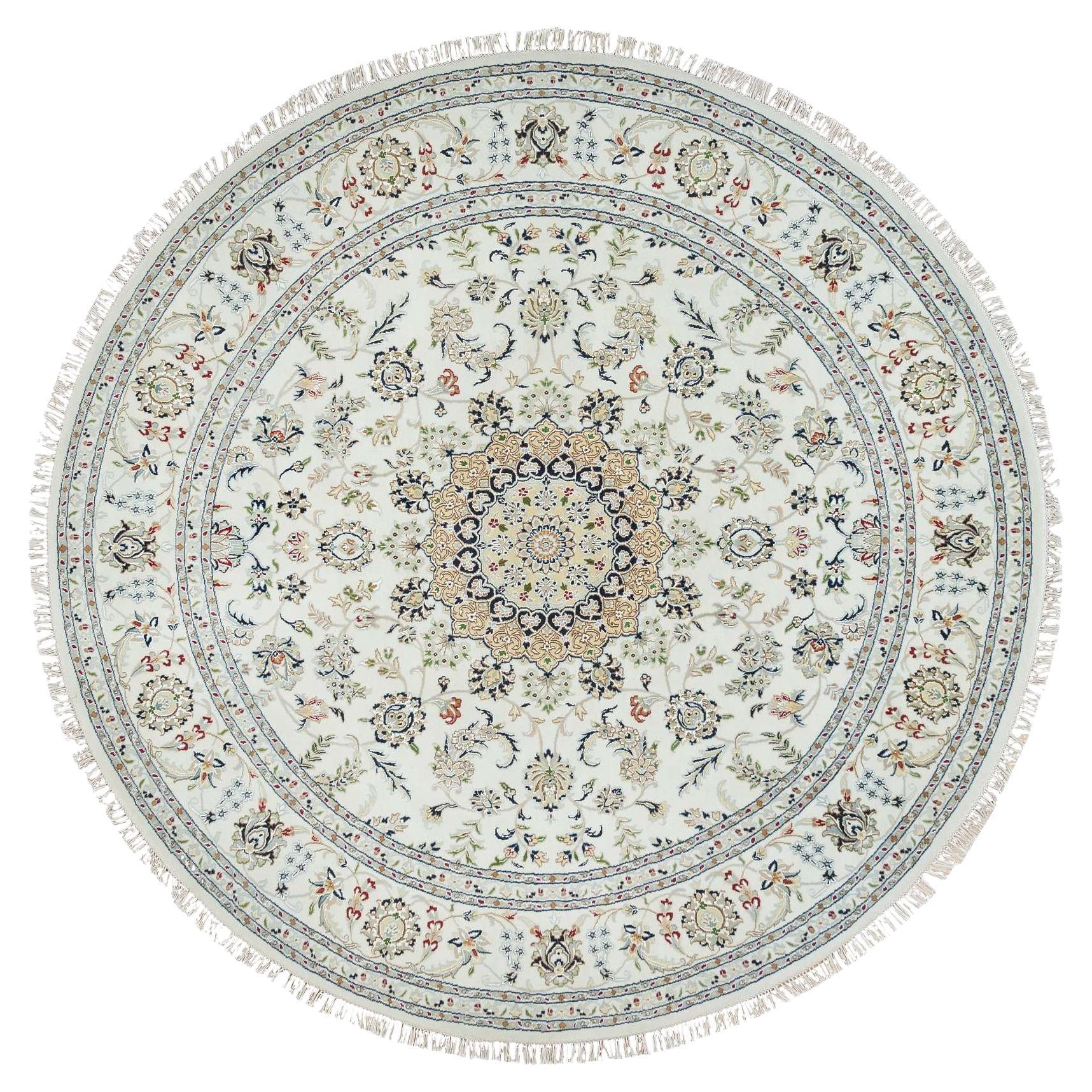 7
10 "x7
10" Elfenbein natürliche Wolle handgeknüpft Nain Blume Design 250 KPSI Teppich im Angebot