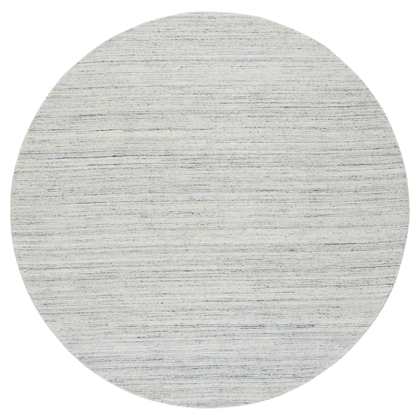7'10 "x7'10" Ivoire Pure Laine Loomed Hand Plain Modern Striae Design Round Rug
