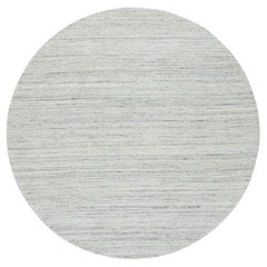 7'10 "x7'10" Ivoire Pure Laine Loomed Hand Plain Modern Striae Design Round Rug