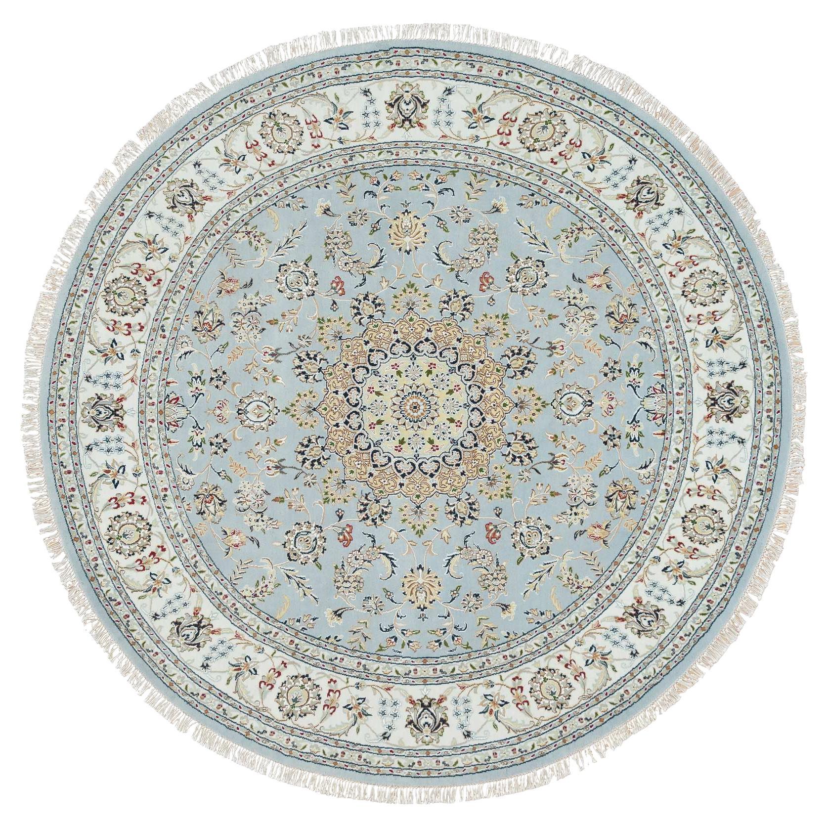 7
10 "x7
10" Azzurro, 250 KPSI Lana Morbida, Tappeto Rotondo Design/One Annodato a Mano