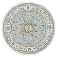 7
10 "x7
10" Bleu clair, 250 KPSI Laine douce, noué à la main Design Nain Round Rug