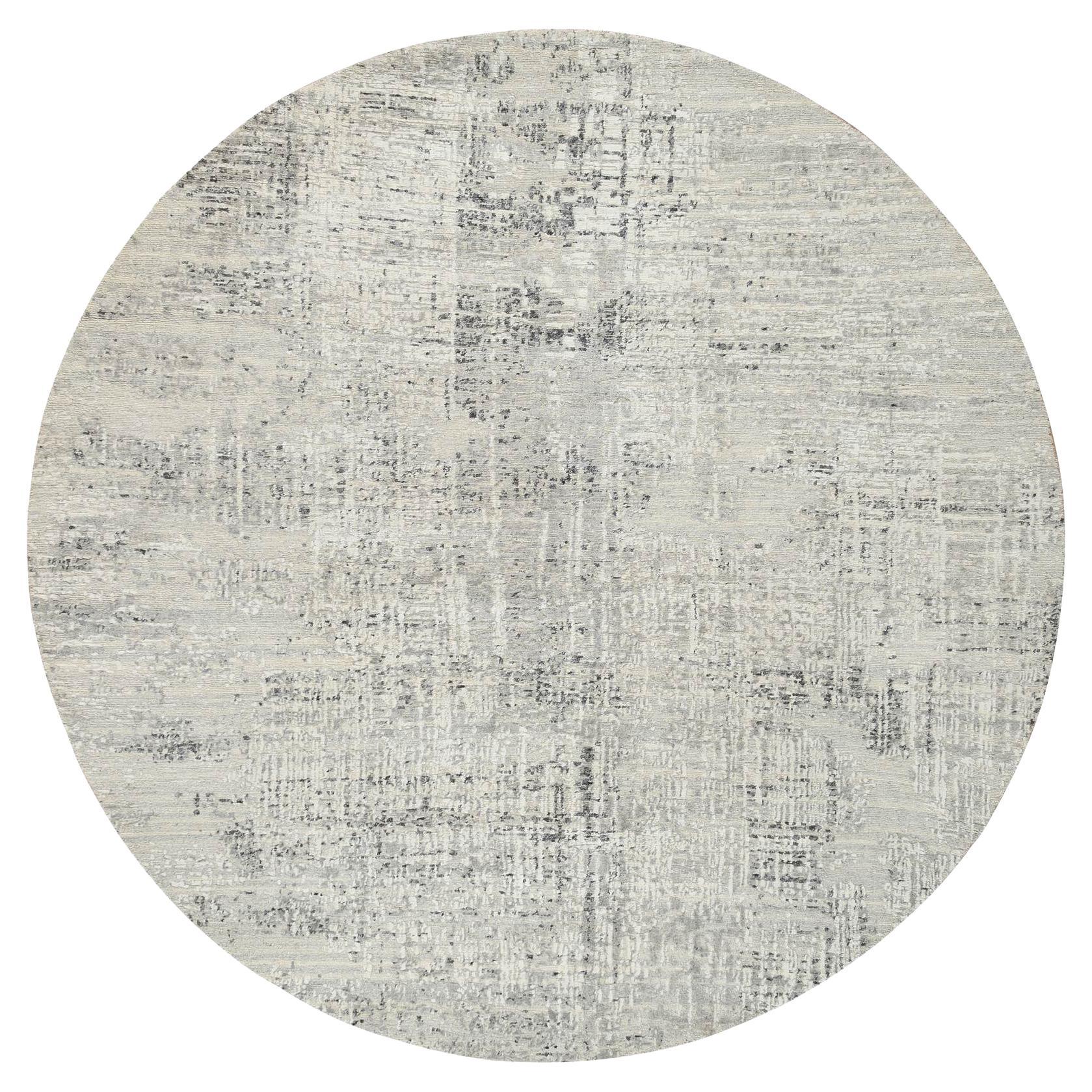 7'10 "x7'10" Hellgrau, Natürliche Wolle, Handgeknüpft, Modernes Design Rundteppich
