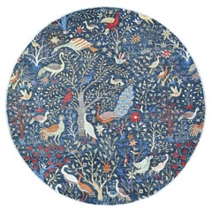 7'10"x7'10" Millennium Blue Hand Knotted Organic Wool Afghan Peshawar Round Rug