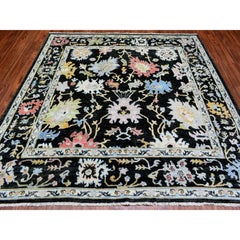 7'10"x7'10" Olive Black, Wool, Hand Knotted Afghan Angora Oushak Square Rug