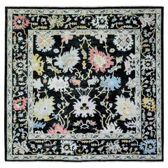 7'10"x7'10" Olivschwarzer, quadratischer Afghanischer Angora Oushak-Teppich aus Wolle, handgeknüpft