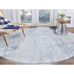Tappeto rotondo 7'10 "x7'10" con design astratto in lana e seta con trama densa e a basso livello di peli
