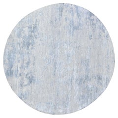 7'10"x7'10" Round Abstract Design Wool And Silk Hi-Low Pile Denser Weave Rug