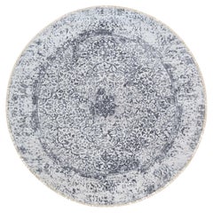 7'10 "x7'10" Silver Gray Erased Persian Design Wool & Silk Hand Knotsted Round Rug