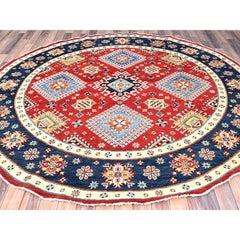 7'10"x7'9" Red Soft Wool Special Kazak Hand Knotted Round Oriental Rug
