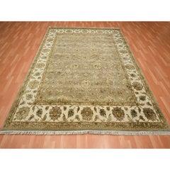 7'10"x9'10" Brown Rajasthan with Leaf Design Hand Knotted Wool & Silk Oriental