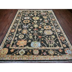 7'10 "x9'10" Carbón Negro Lana Afgana Angora Oushak Alfombra Oriental Anudada a Mano