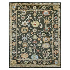 7'10 "x9'10" Carbón Negro Lana Afgana Angora Oushak Alfombra Oriental Anudada a Mano