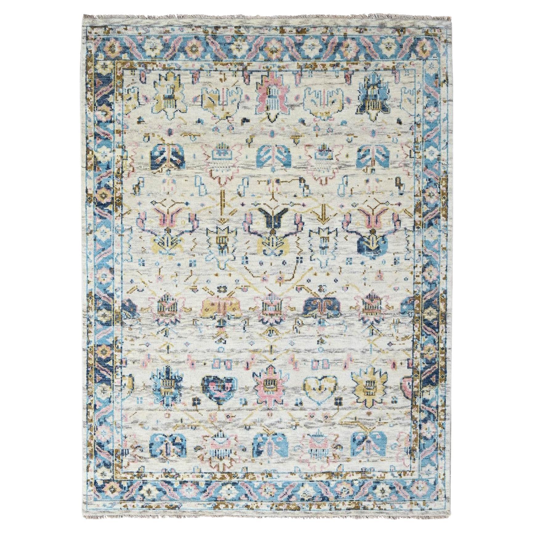 7'10"x9'10" Ivory Hand Knotted Mahal Design Supple Organic Wool Oriental Rug