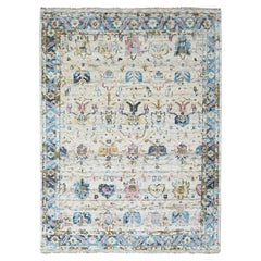 7'10"x9'10" Ivory Hand Knotted Mahal Design Supple Organic Wool Oriental Rug