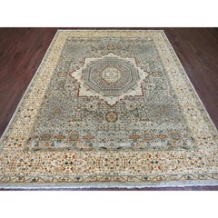 7'10"x9'10" Misty Gray 14th Century Mamluk Dynasty Pattern Hand Knotted Wool Rug