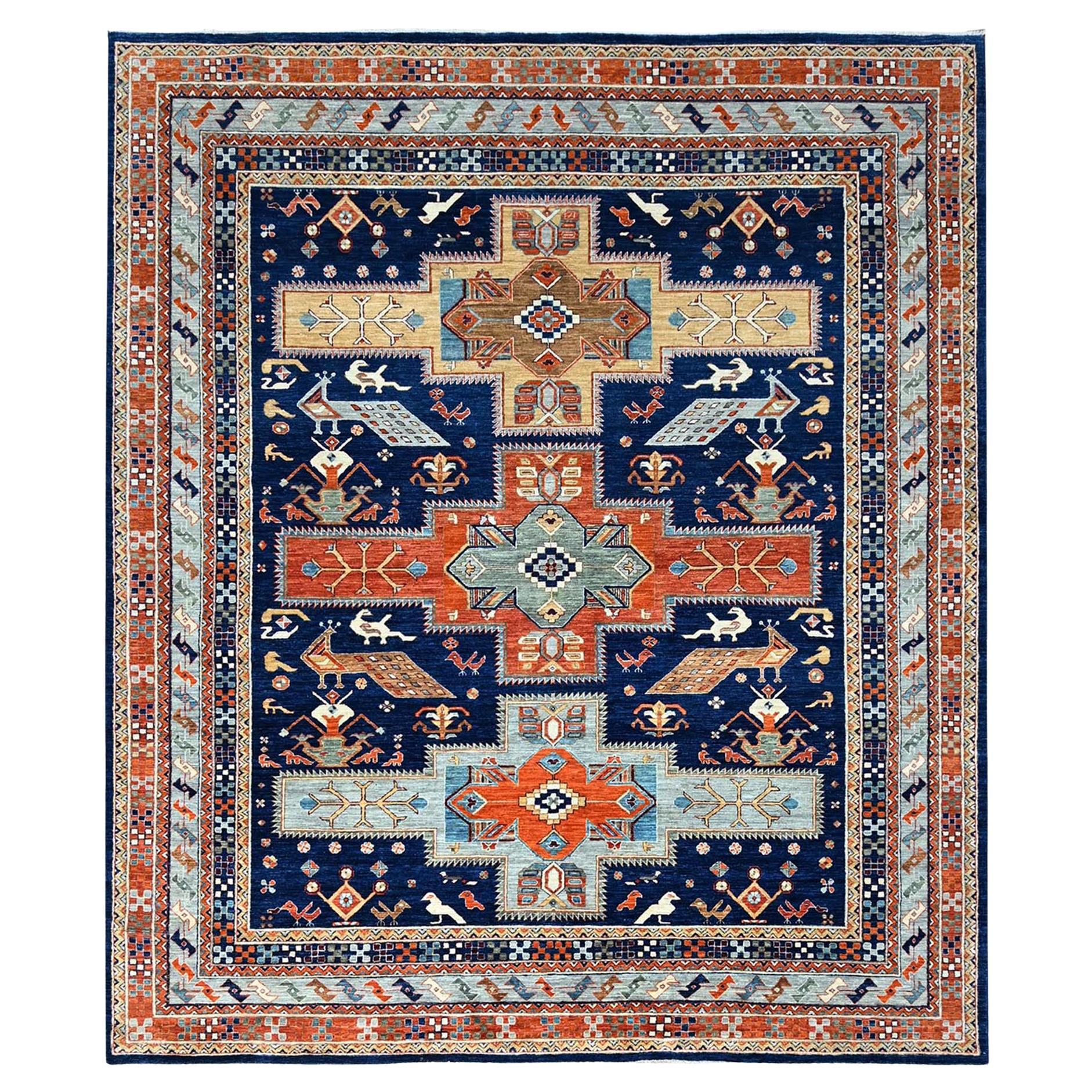 7'10 "x9'4" Matrose Blau Hand geknotet Armenisch Inspiriert Design Orientteppich