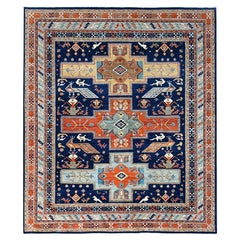 7'10 "x9'4" Azul Marinero Alfombra Oriental Anudada a Mano de Diseño Inspirado en Armenia
