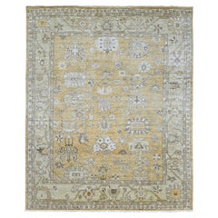 7'10"x9'5" Golden Brown Angora Oushak Leaf Design Hand Knotted Pure Wool Rug