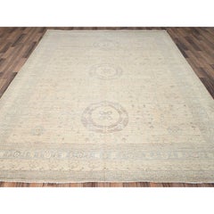 7'10"x9'6" Beige Hand Knotted 100% Wool Khotan and Samarkand Design Oriental Rug