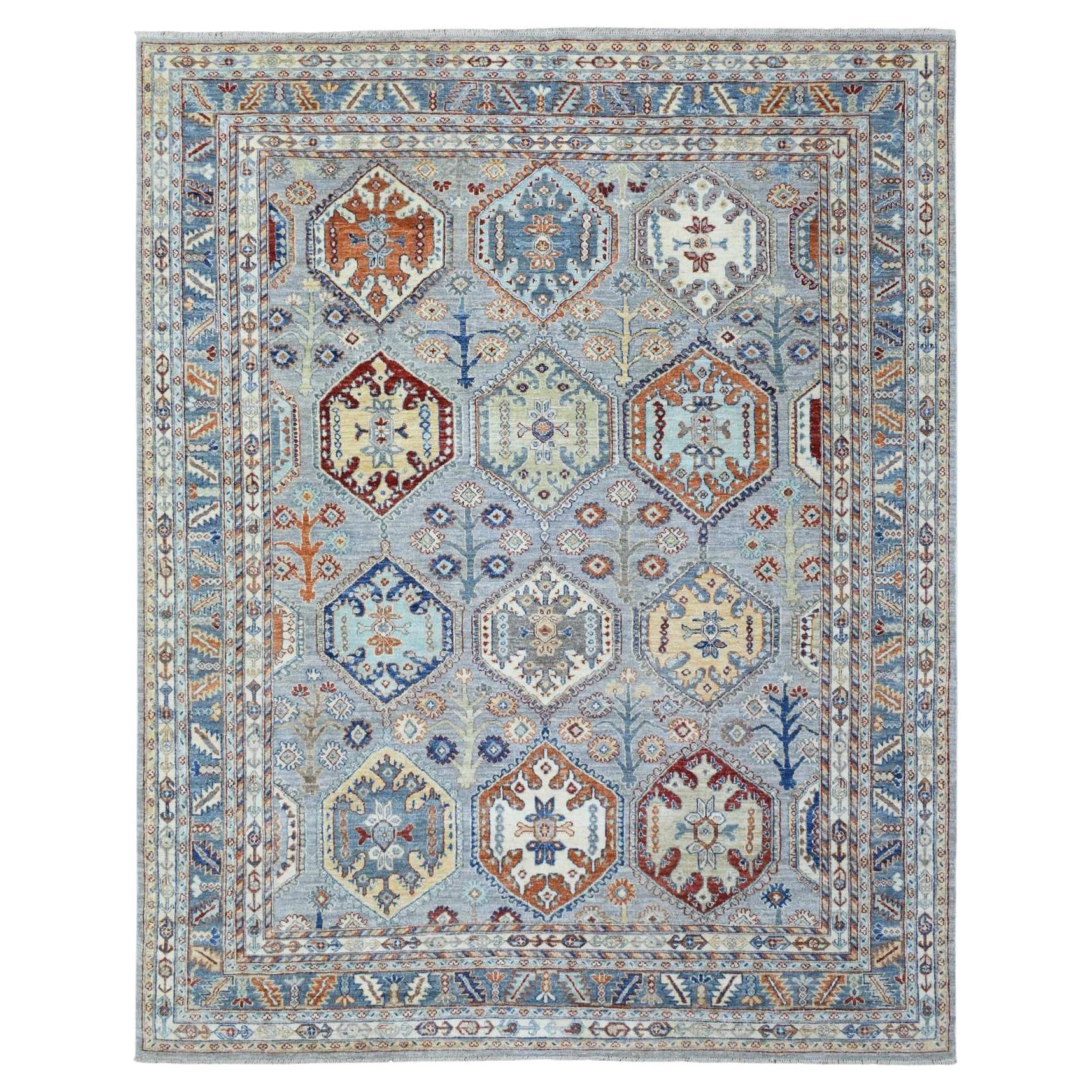 7'10"x9'6" Light Gray, Afghan Ersari Soft Wool Hand Knotted Rug