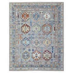 7'10"x9'6" Light Gray, Afghan Ersari Soft Wool Hand Knotted Rug