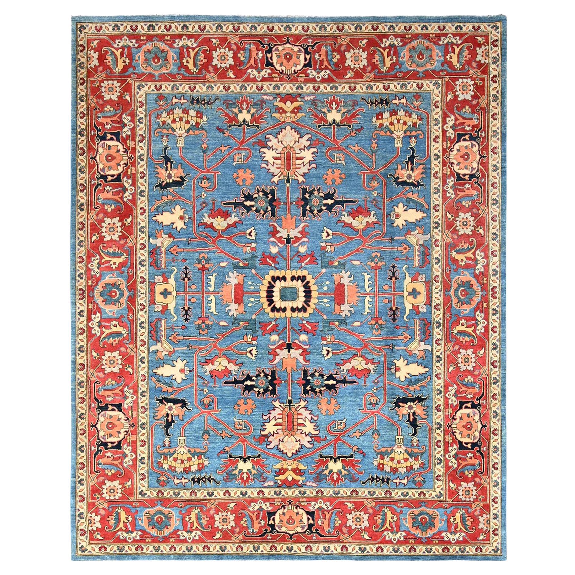 7
10"x9
7" Blue Afghan Peshawar with Heriz All Over Design Hand Knotted Wool Rug