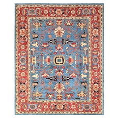 7
10"x9
7" Blue Afghan Peshawar with Heriz All Over Design Hand Knotted Wool Rug