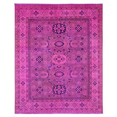 Tapis noué à la main rose fuscia overdyed Kazak Medallions Design 7'10"x9'7"