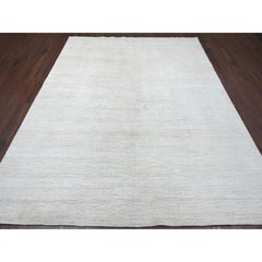 7'10 "x9'7" Ivory Plain Solid Pattern Hand Knotsted Hand Spun Ghazni Wool Rug