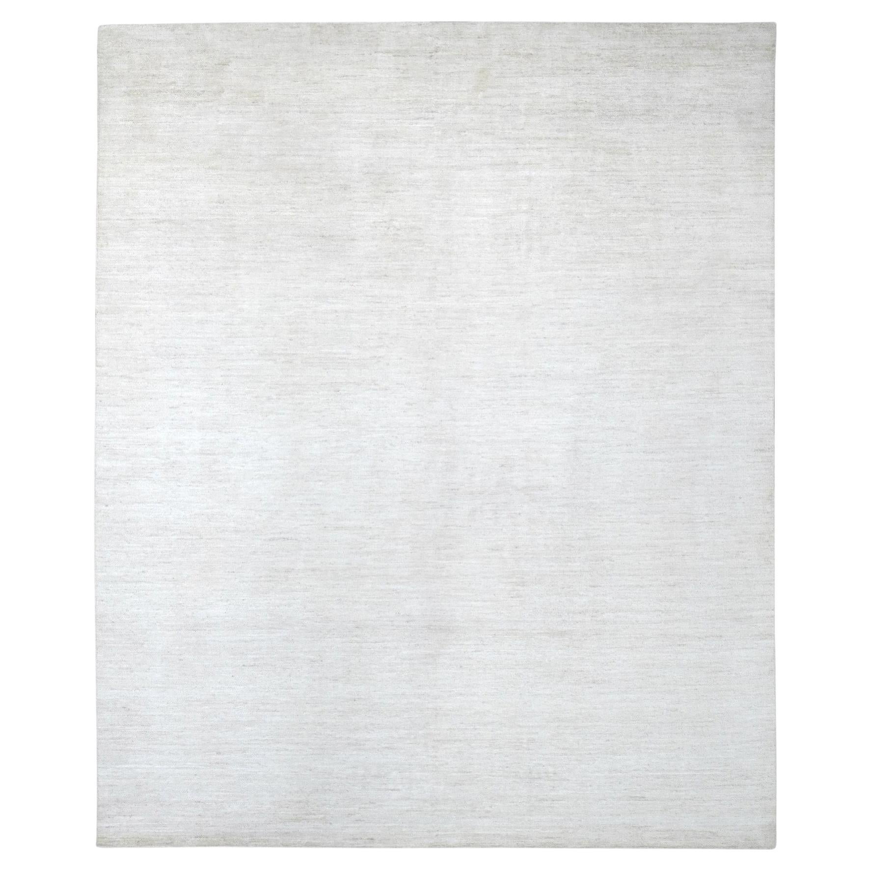 7'10"x9'7" Ivory Plain Solid Pattern Hand Knotted Hand Spun Ghazni Wool Rug
