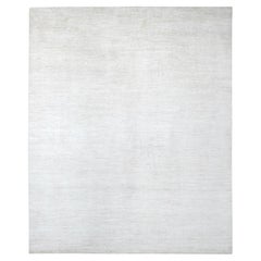 7'10 "x9'7" Ivory Plain Solid Pattern Hand Knotsted Hand Spun Ghazni Wool Rug