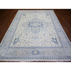 7'10"x9'7" Ivory, Stone Washed Peshawar, Organic Wool Hand Knotted Rug