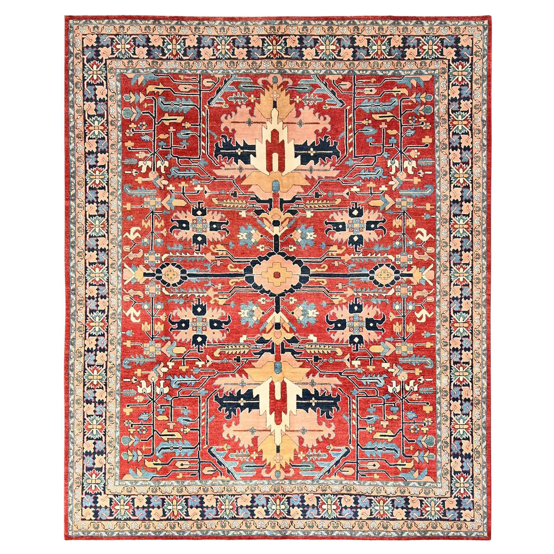 7
10"x9
7" Red Afghan Peshawar with Heriz All Over Design Hand Knotted Wool Rug
