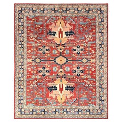7
10"x9
7" Red Afghan Peshawar with Heriz All Over Design Hand Knotted Wool Rug