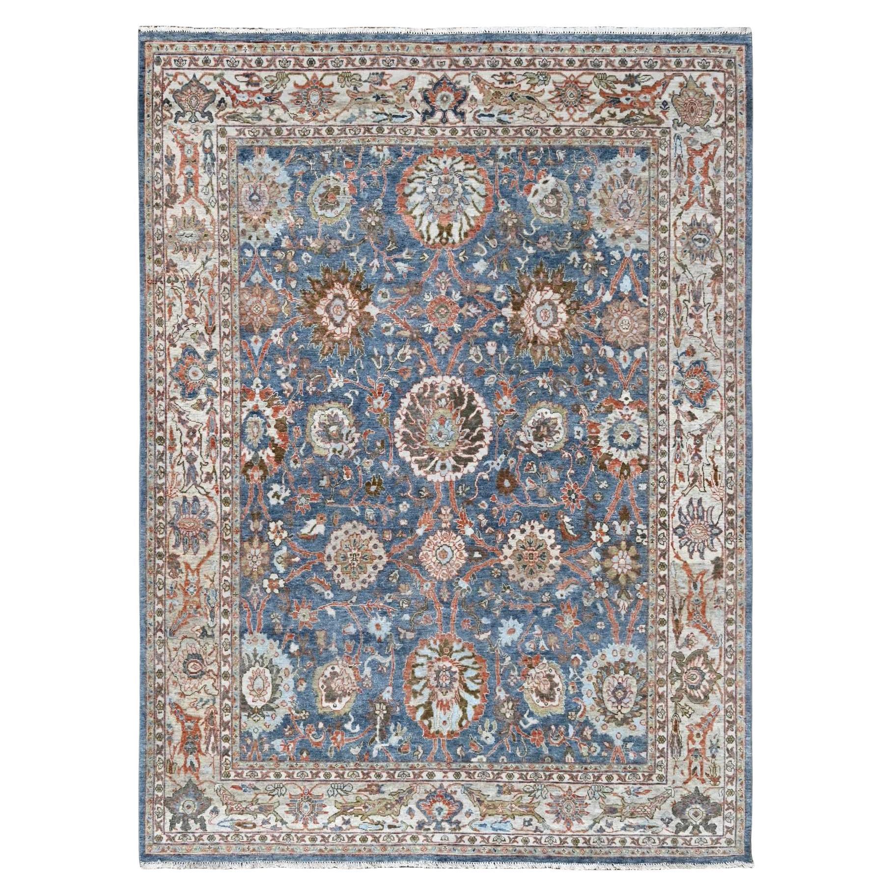 7
10 "x9
8" Blau Antik Sultanabad Design Null Flor Handgeknüpft Reine Wolle Teppich